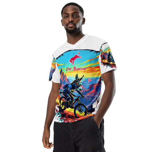 Man wearing a colorful t-shirt with a graphic design on a white background