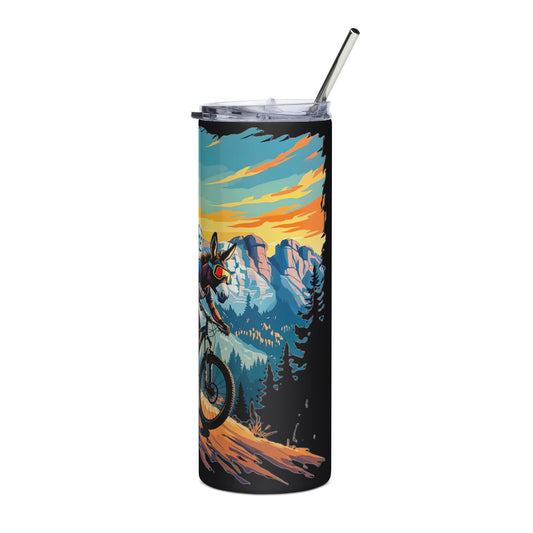 Tumbler with mt. rushmore and bike design on a white background